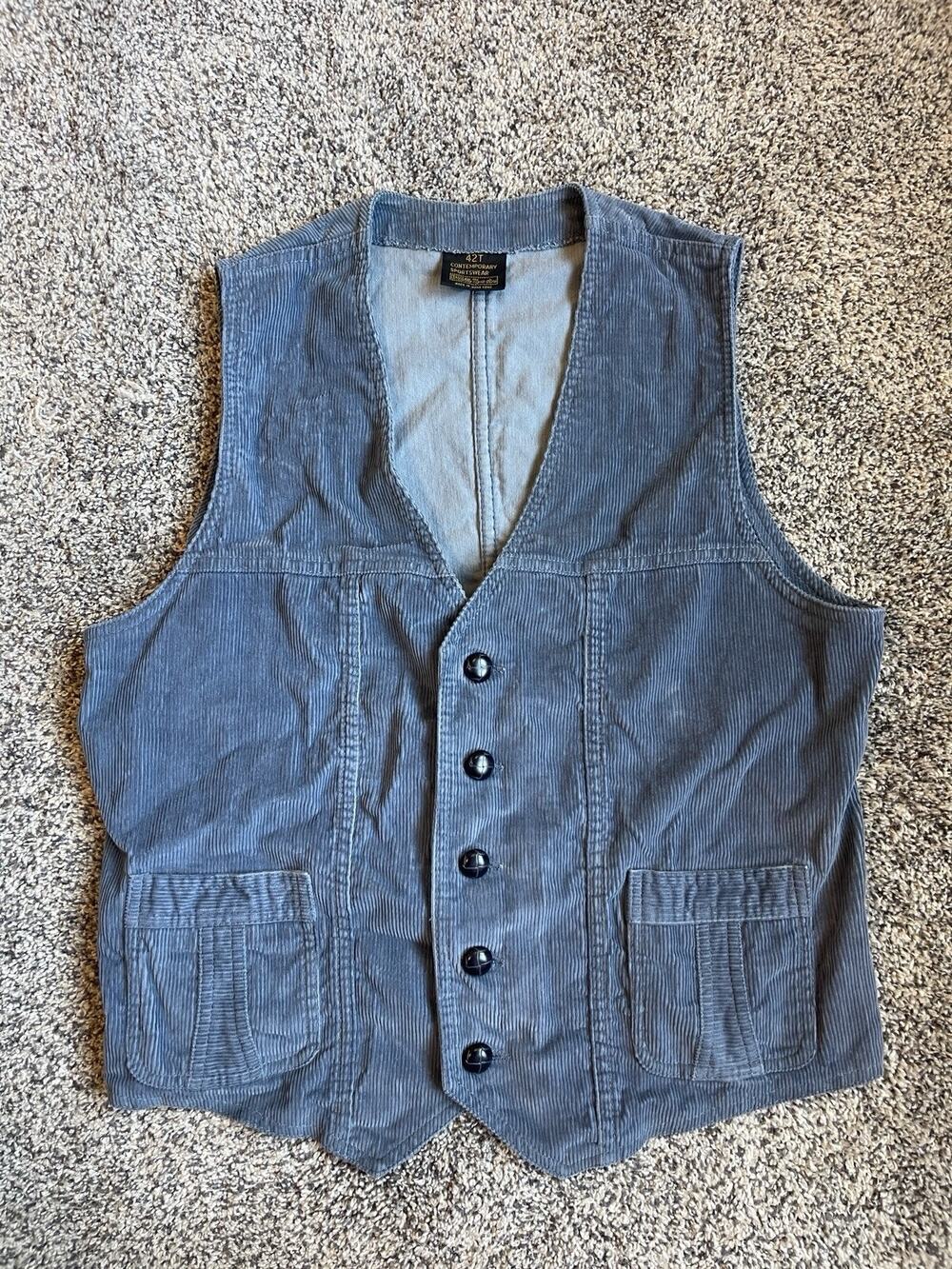 Contemporary Sportswear Sears Men’s Sz 42 Tall Vintage Corduroy Vest Blue